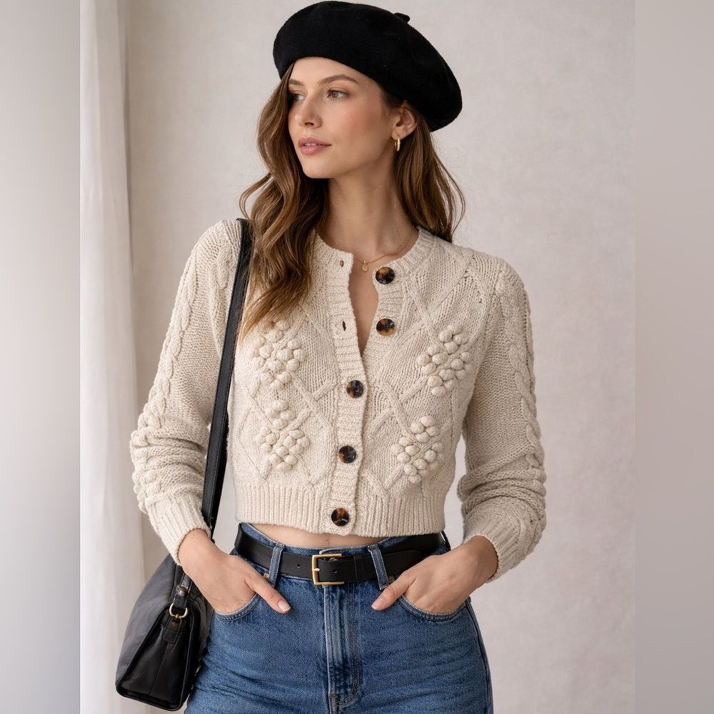 Les Coyotes de Paris Cable Knit Crop Cardigan 34 XS/S